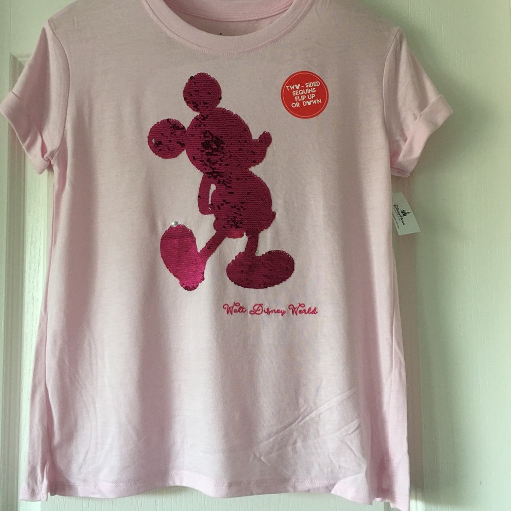 Disney Tee Shirt Mickey Mouse Pink Sequins Small - Picture 1 of 6